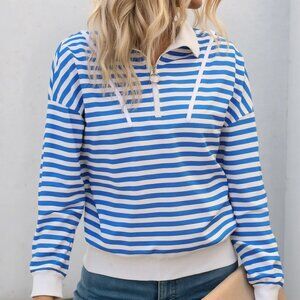 ✨NWT Boutique Striped Quarter Zip Long Sleeve Hoodie